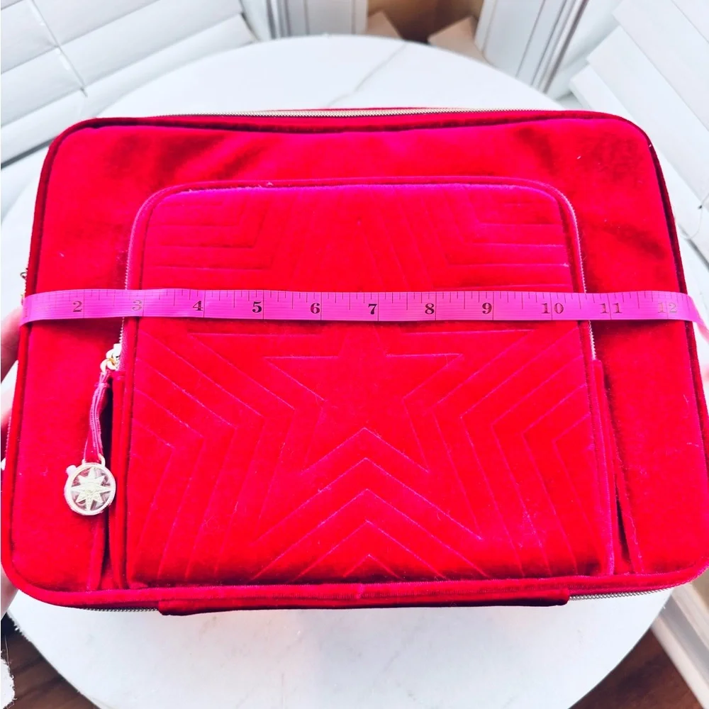 Estee Lauder Vibrant Red Quilted Star Velvet Travel Train Makeup Case